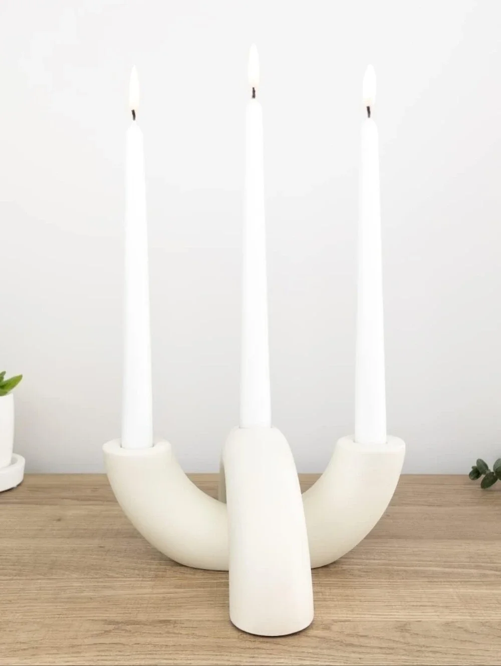 Sculptural Ceramic Taper Holders (Set of 2) – Ivory Matte